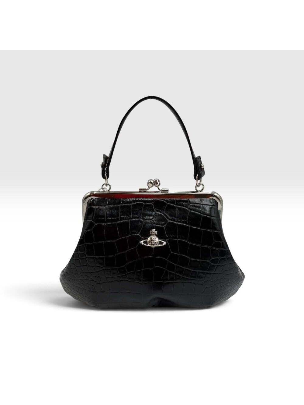 Vivienne Westwood Black Croc-Embossed Granny Frame Bag